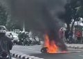 Motor Terbakar Setelah Menghindari Mobil yang Tiba-Tiba Menginjak Rem